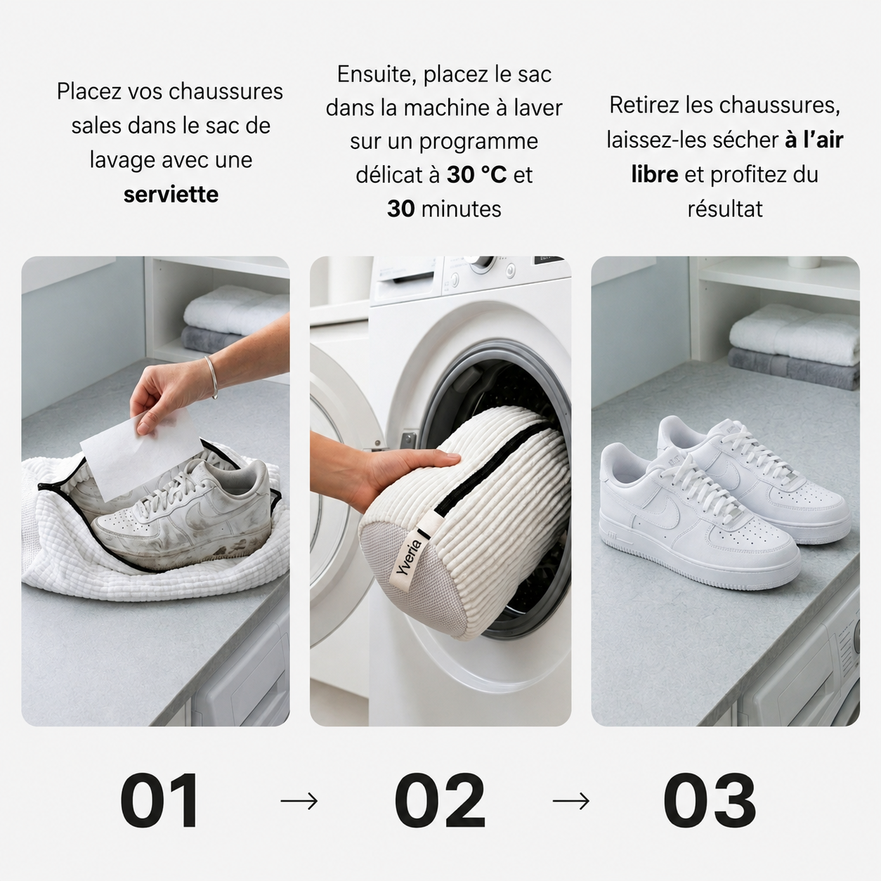 Yveria — Des chaussures propres et sans odeur en 30 minutes chrono