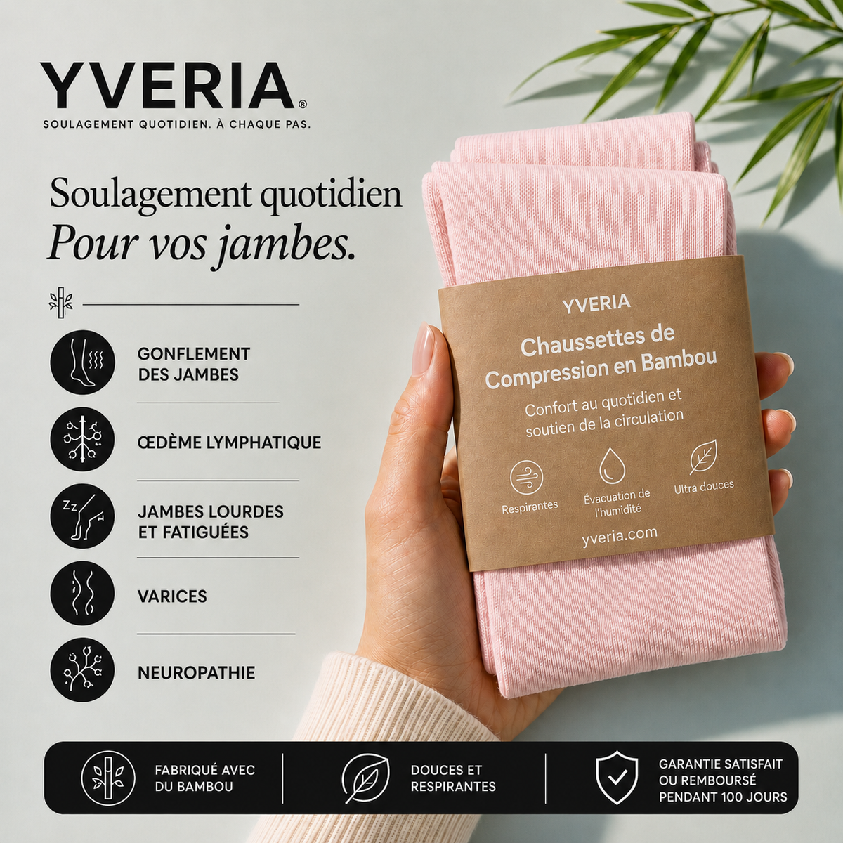 Yveria – Chaussettes de Compression, Fini les Jambes Lourdes