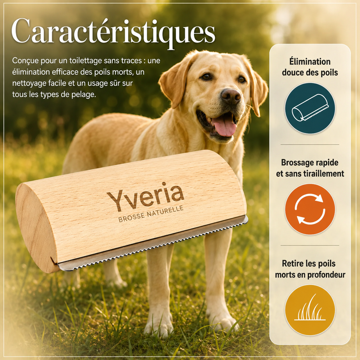 Yveria — La Brosse qui Retire les Poils Morts en un Seul Passage
